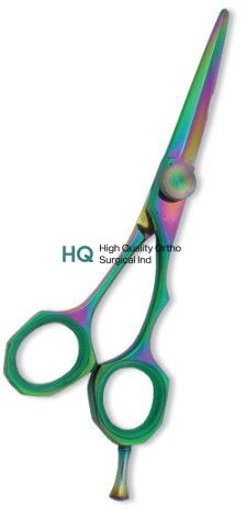 Professional Hair Cutting Scissor with razor edge. Multicolor Coating. Three Rings with screw adjust