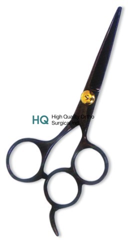 Professional Hair Cutting Scissor with razor edge. Black Color Coating. Three Rings.